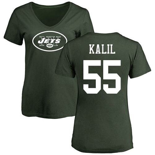 New York Jets Green Women Ryan Kalil Name and Number Logo NFL Football #55 T Shirt